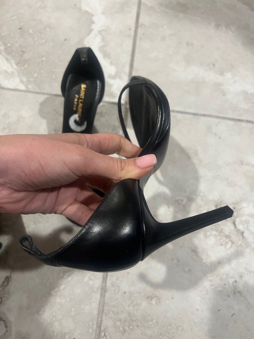 Saint Laurent Black Leather Open-Toe Single-Strap Stilettos - Picture 4 of 4